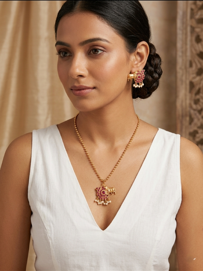 Gold Nandi Pendant Set