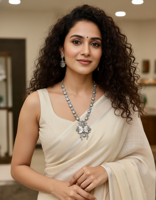 silver oxidised necklace set