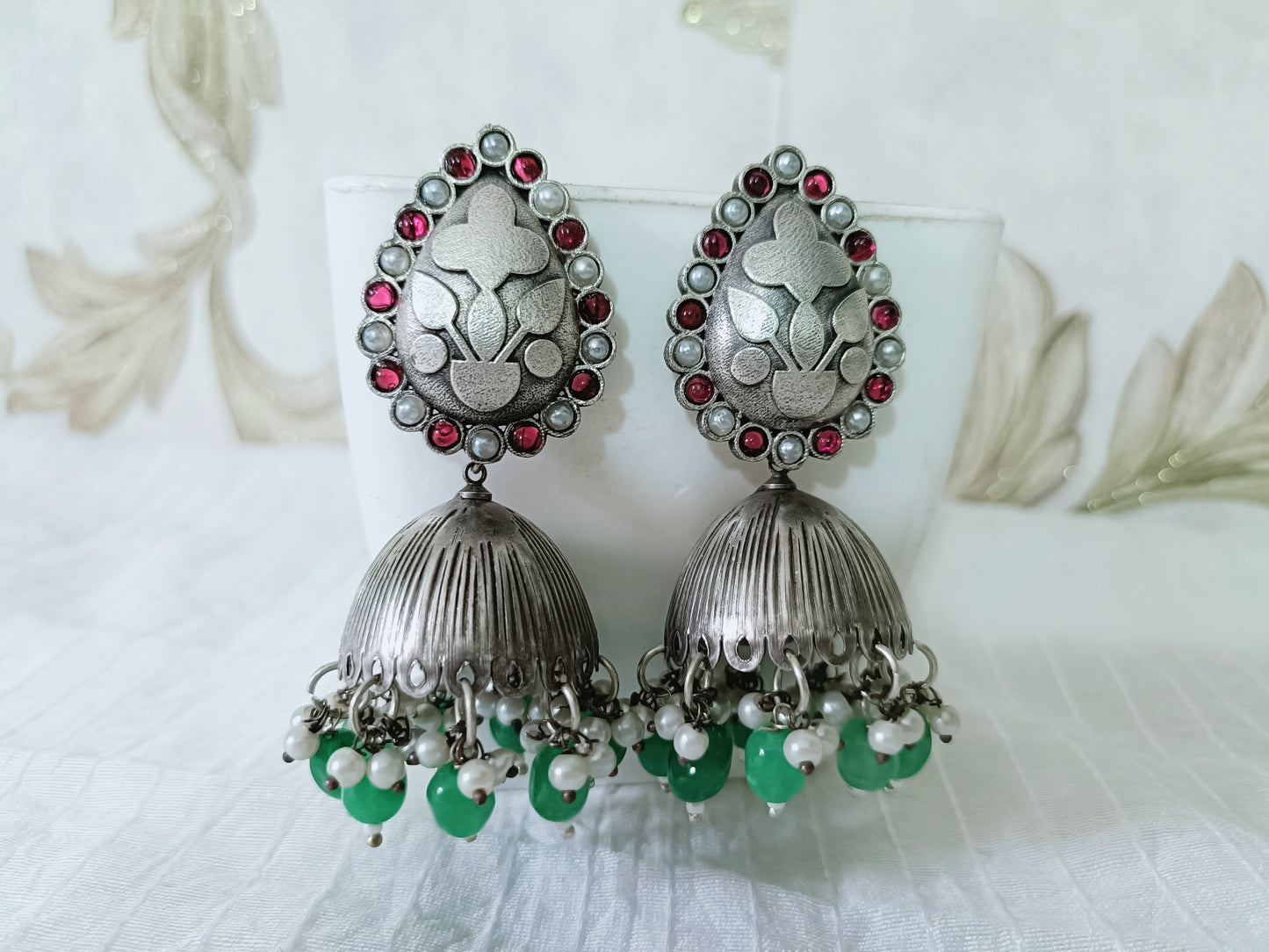 Sanasha Silver Look Alike Oxidised Jhumka