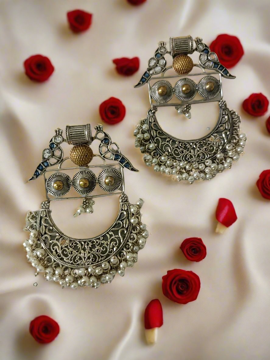 Reet Silver Look Alike Oxidised Chandbali Earrings