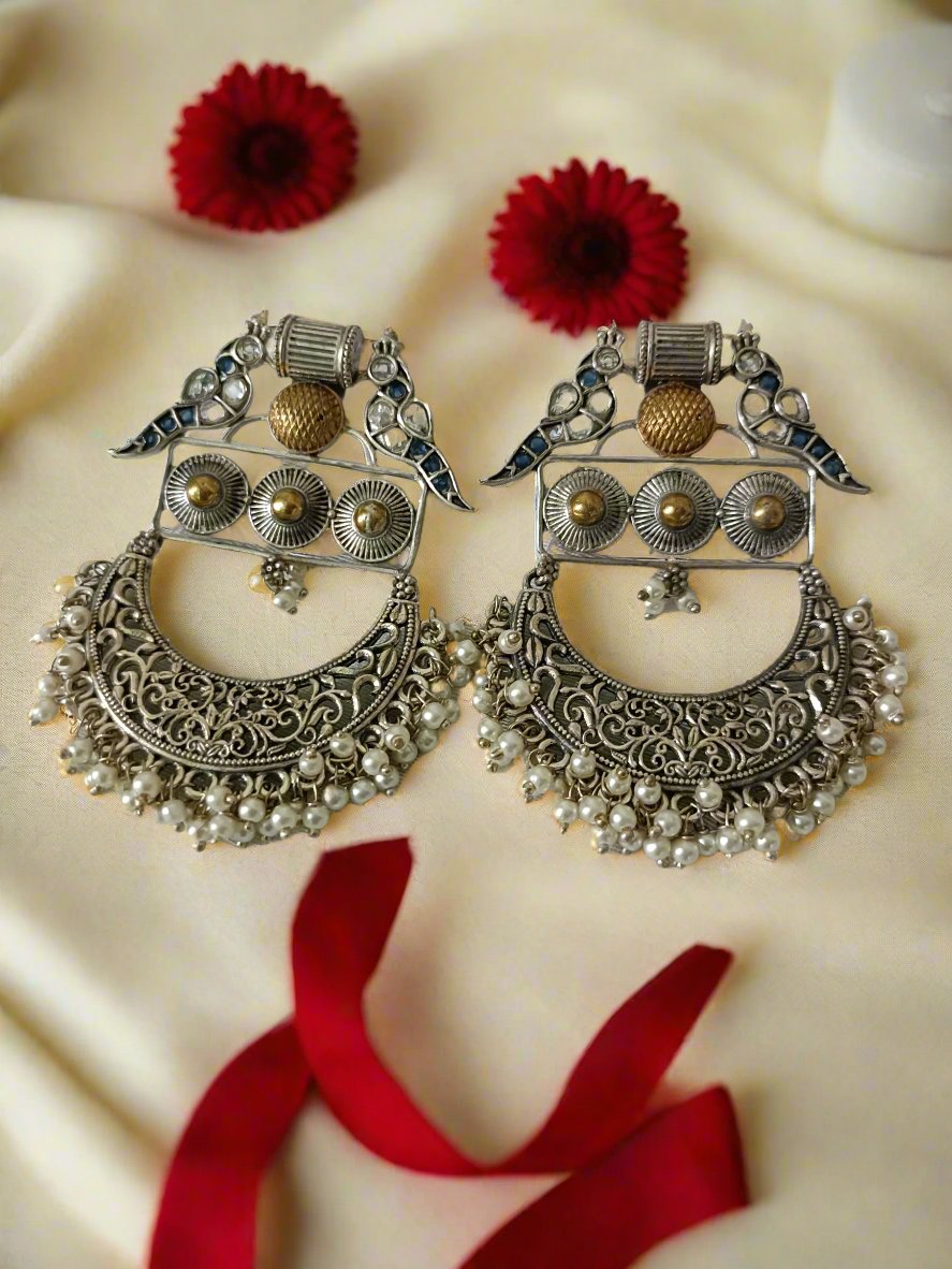 Reet Silver Look Alike Oxidised Chandbali Earrings