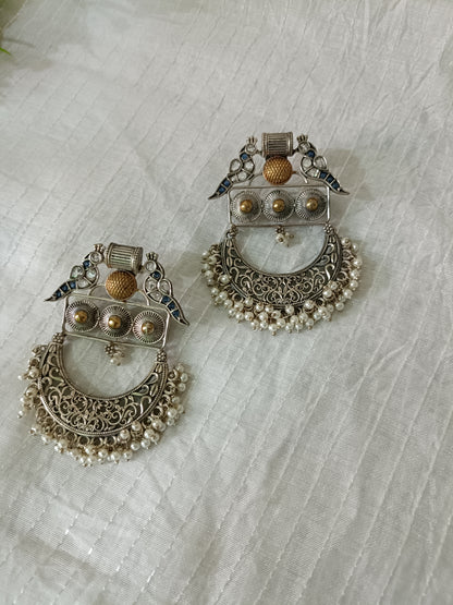 Reet Silver Look Alike Oxidised Chandbali Earrings