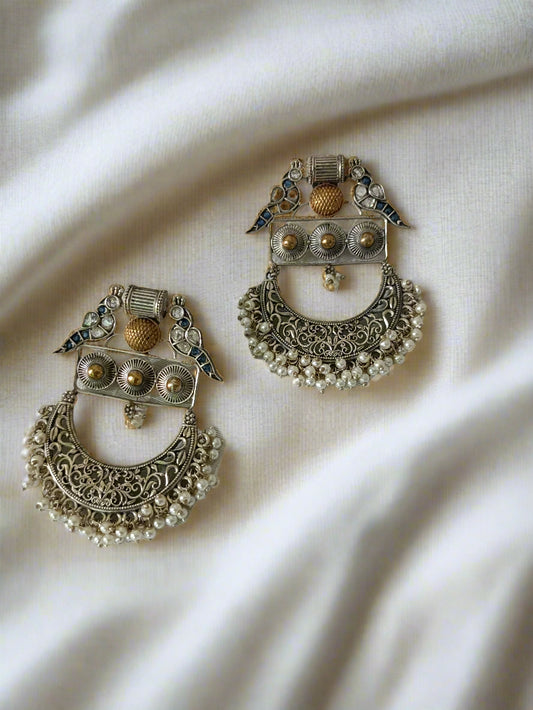 Reet Silver Look Alike Oxidised Chandbali Earrings