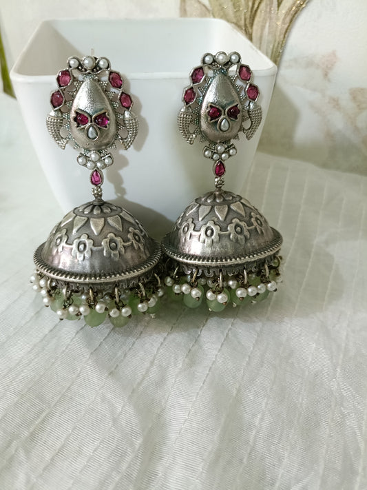 Tripti Mint  Oxidised Jhumka