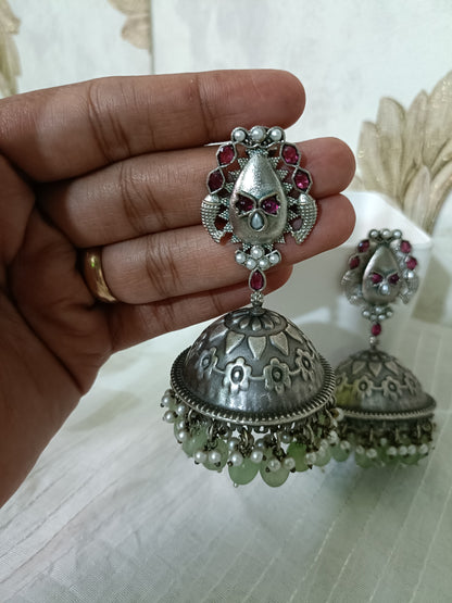 Tripti Mint  Oxidised Jhumka