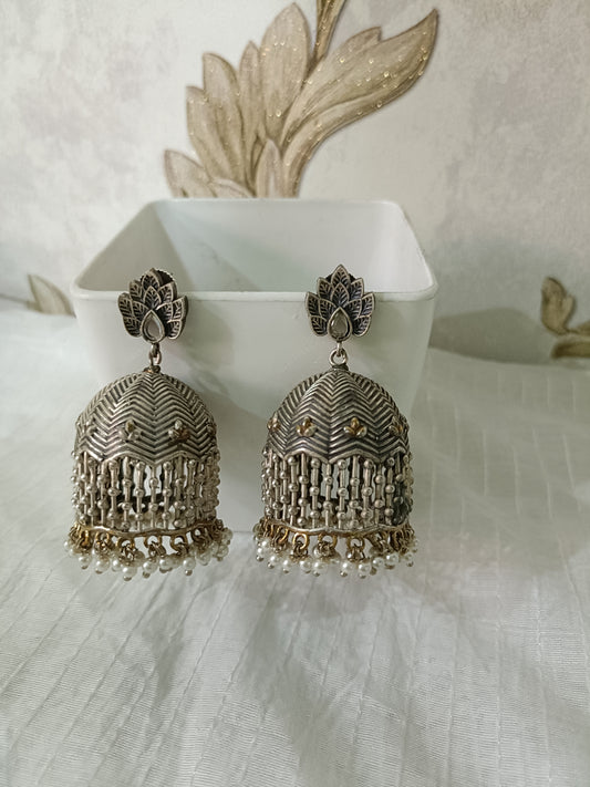 Designer Silver Look Alike Oxidised Jhumka