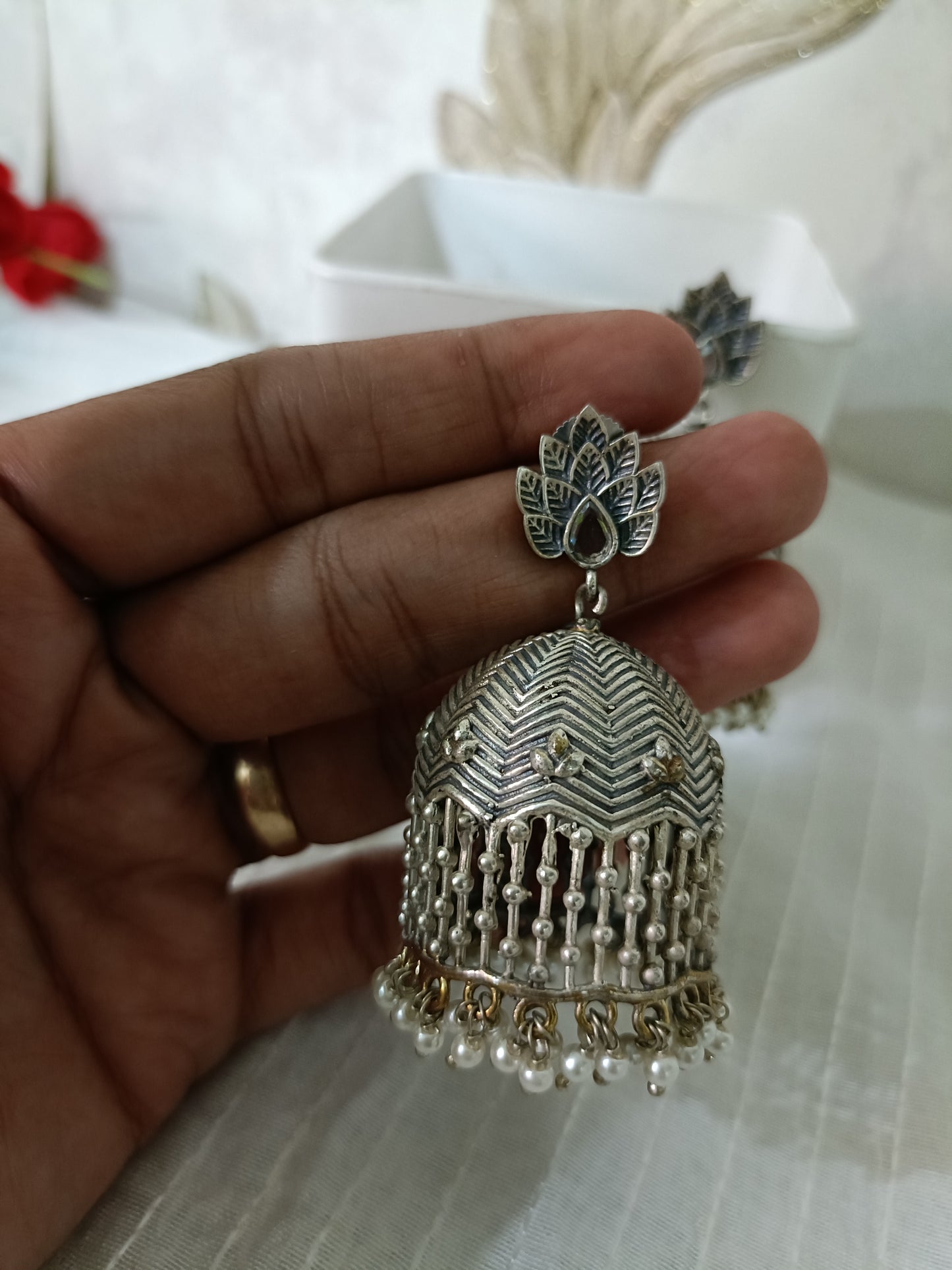 Designer Silver Look Alike Oxidised Jhumka