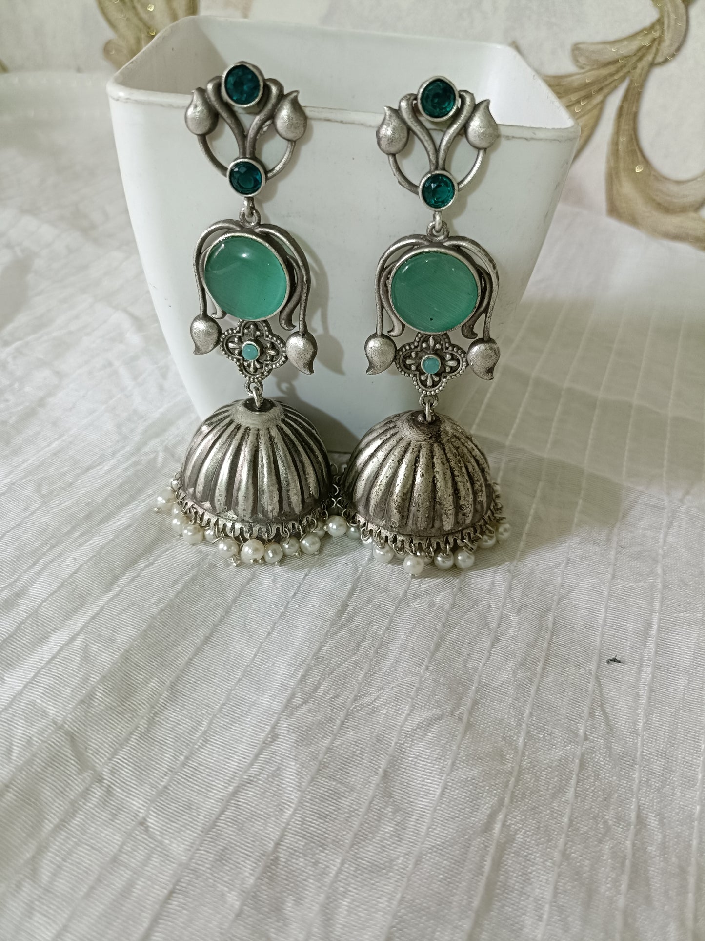 Sia Silver look alike Oxidised Jhumka