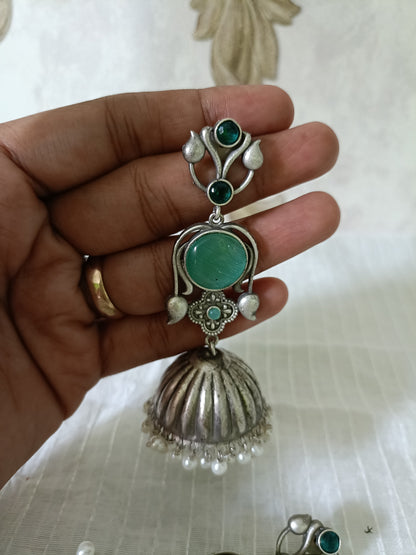 Sia Silver look alike Oxidised Jhumka