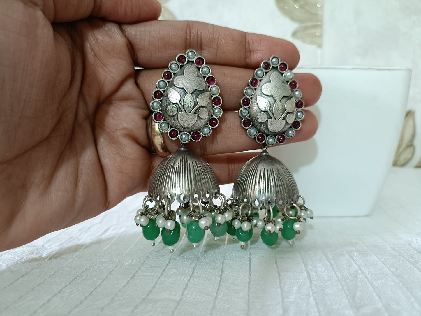 Sanasha Silver Look Alike Oxidised Jhumka