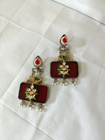 Fusion Panchi kundan Silver Look Alike Earrings