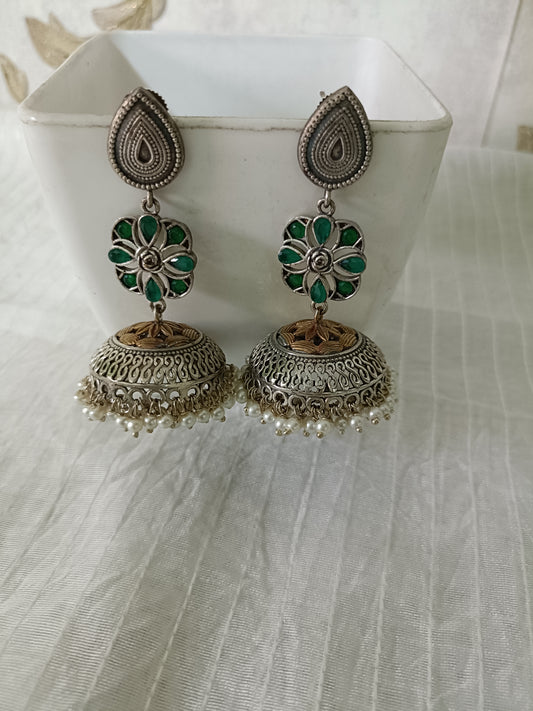 Dhara Silver Look Alike Oxidised Jhumka