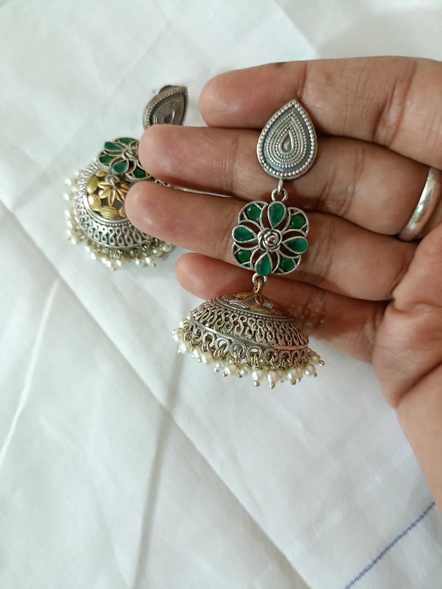 Dhara Silver Look Alike Oxidised Jhumka