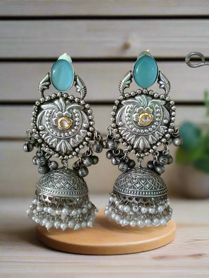 Pankhudi Silver Look Alike Oxidised Jhumka