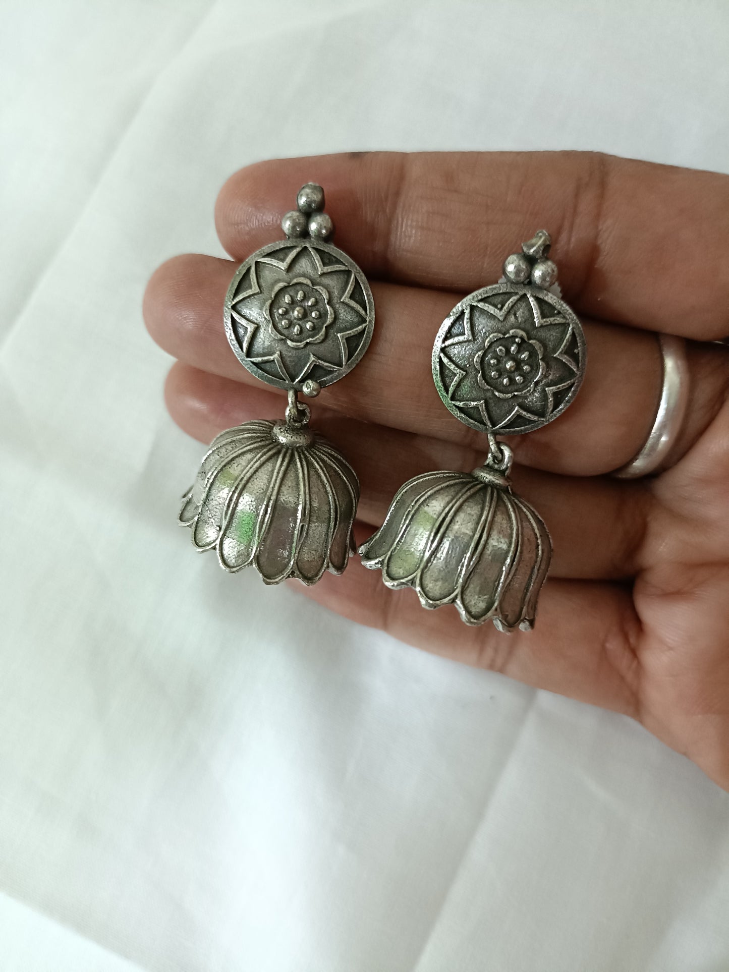 Lotus Oxidised Jhumka