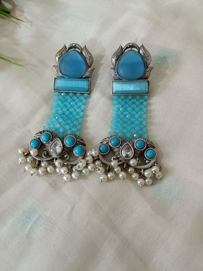 Aqua Blue Designer Oxidised Earrings