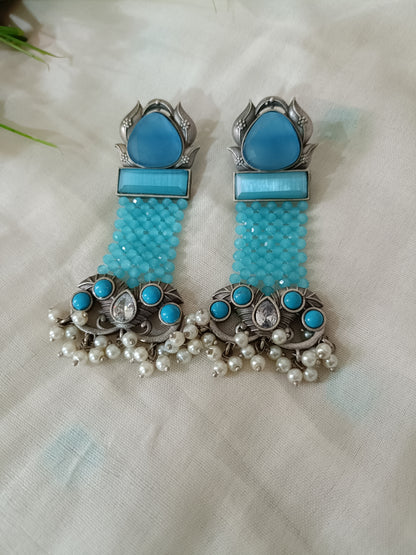 Aqua Blue Designer Oxidised Earrings