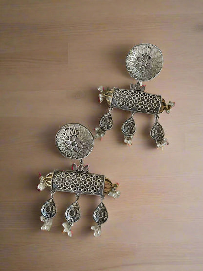 Designer Silver Look Alike Oxidised Earrings