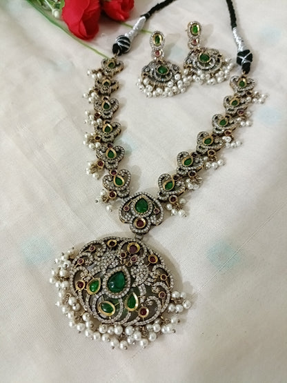 AD Oxidised Necklace Set