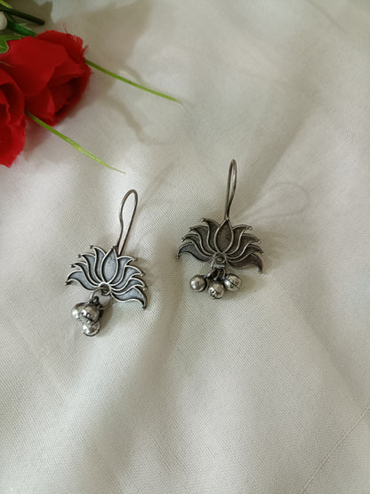 Lotus Oxidised Hook Earrings