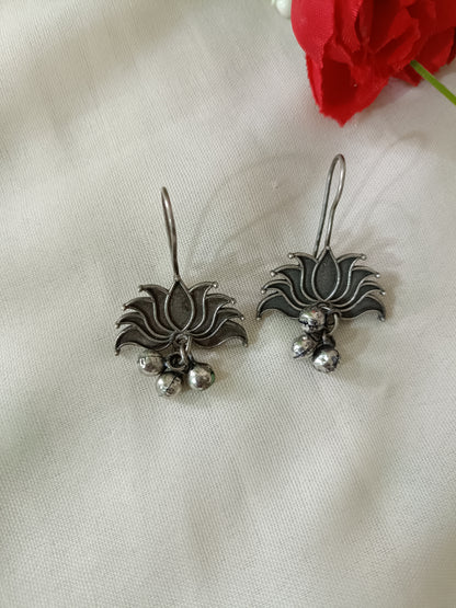 Lotus Oxidised Hook Earrings