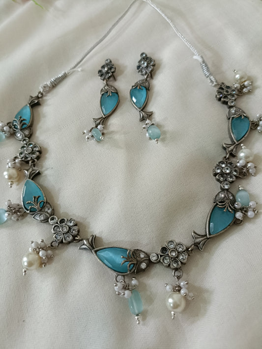 AD Oxidised Necklace Set