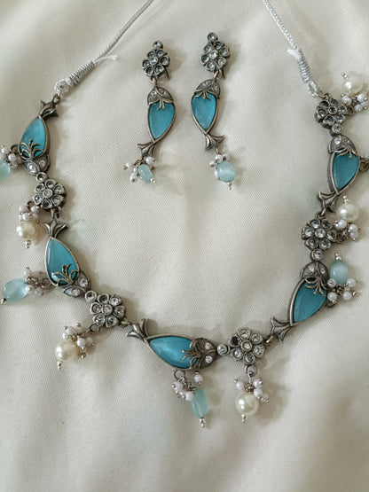 AD Oxidised Necklace Set