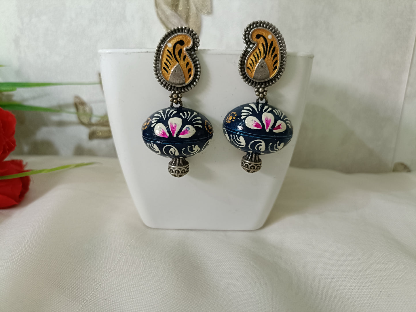 Hand Painted Half Oxidised Jhumki