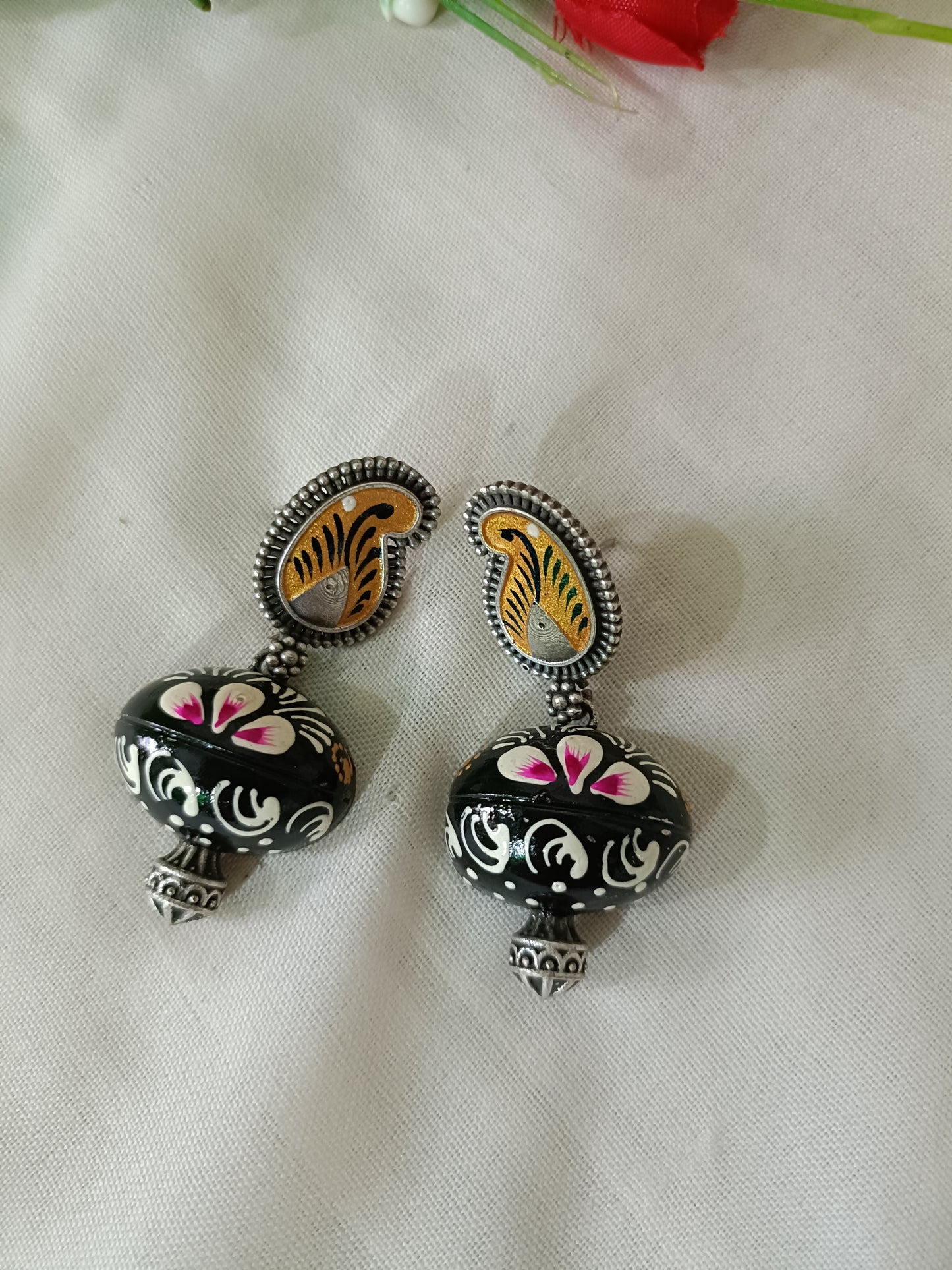 Hand Painted Half Oxidised Jhumki