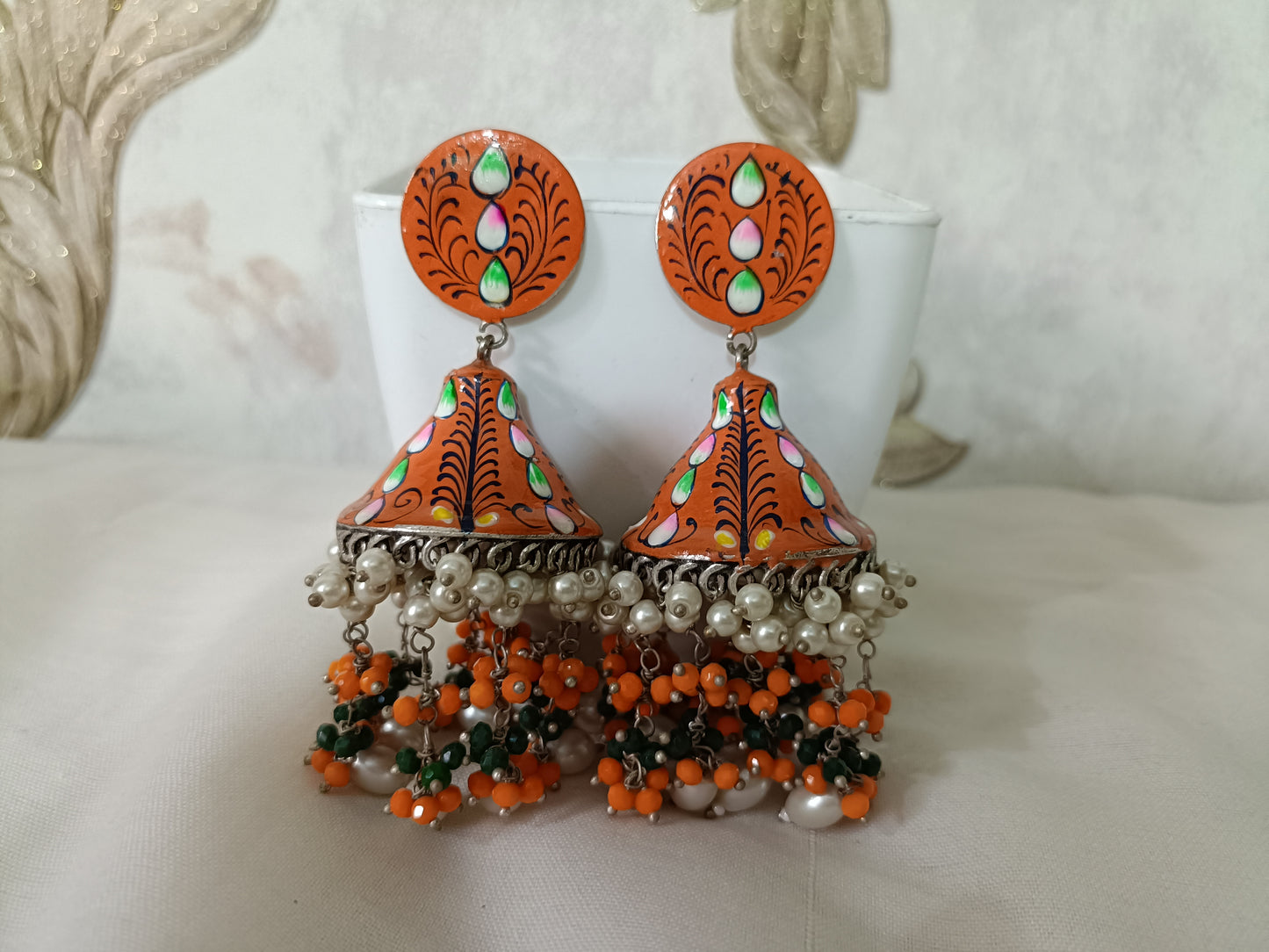 Narangi Meenakari Oxidised Jhumka