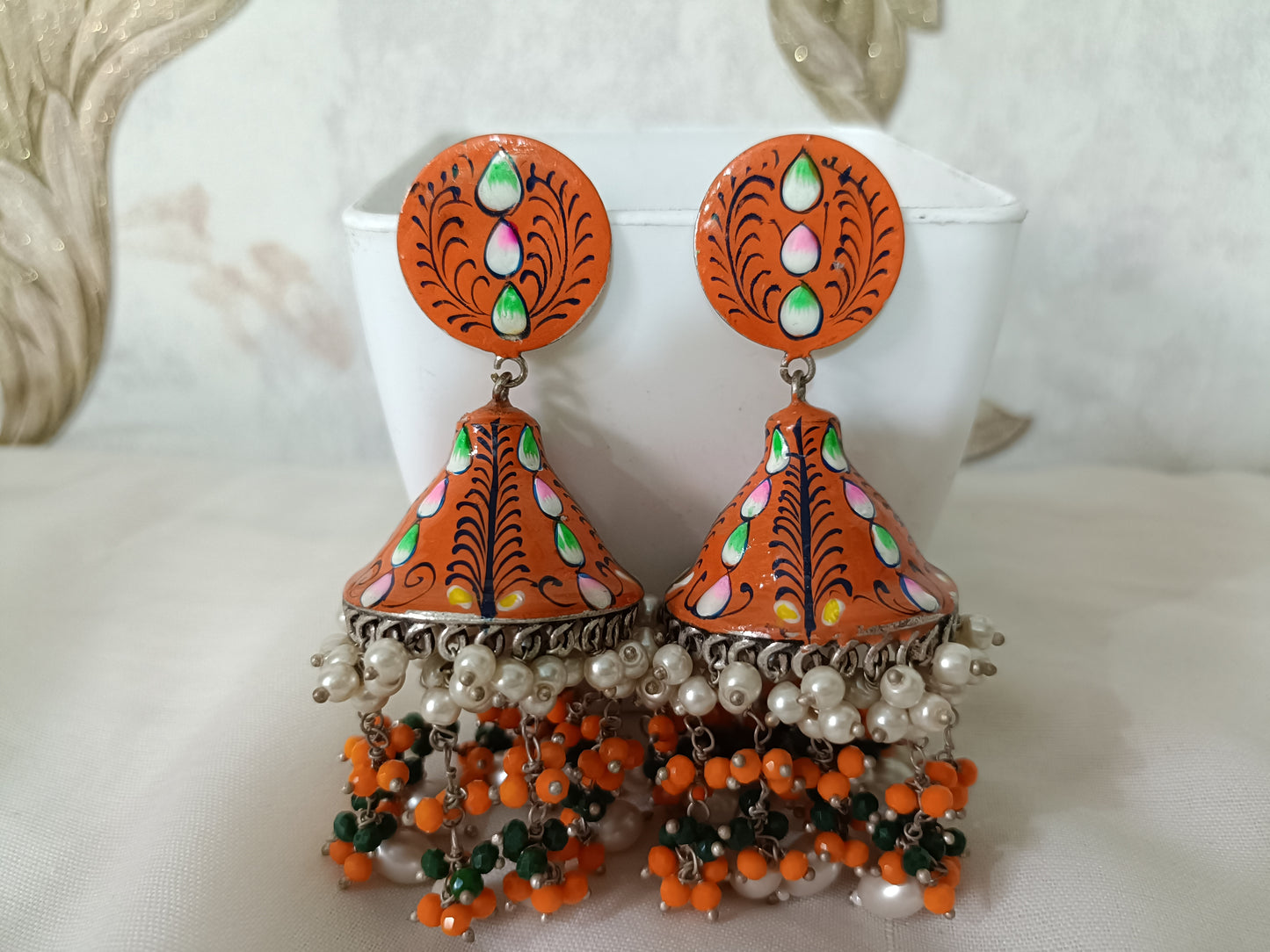 Narangi Meenakari Oxidised Jhumka