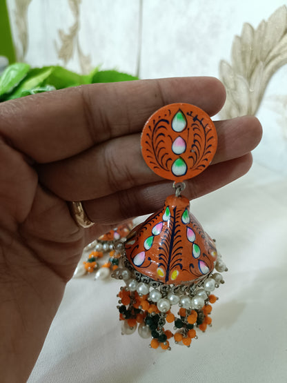 Narangi Meenakari Oxidised Jhumka