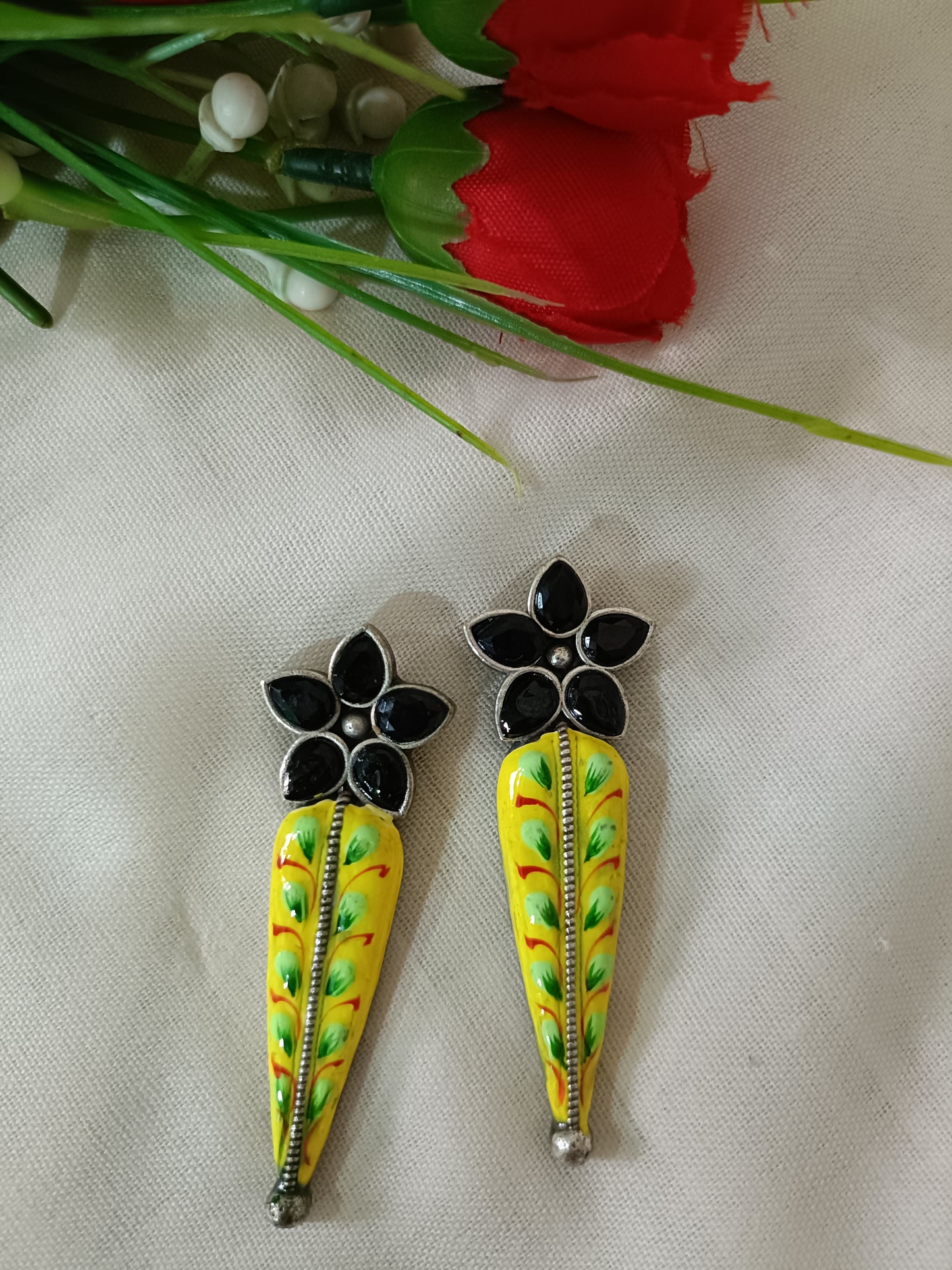 Meenakari Stone Oxidised Earrings