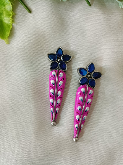 Meenakari Stone Oxidised Earrings