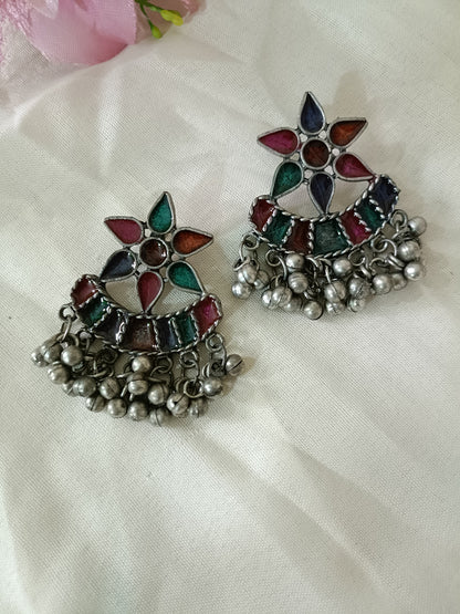 Black Polish  Oxidised Earrings