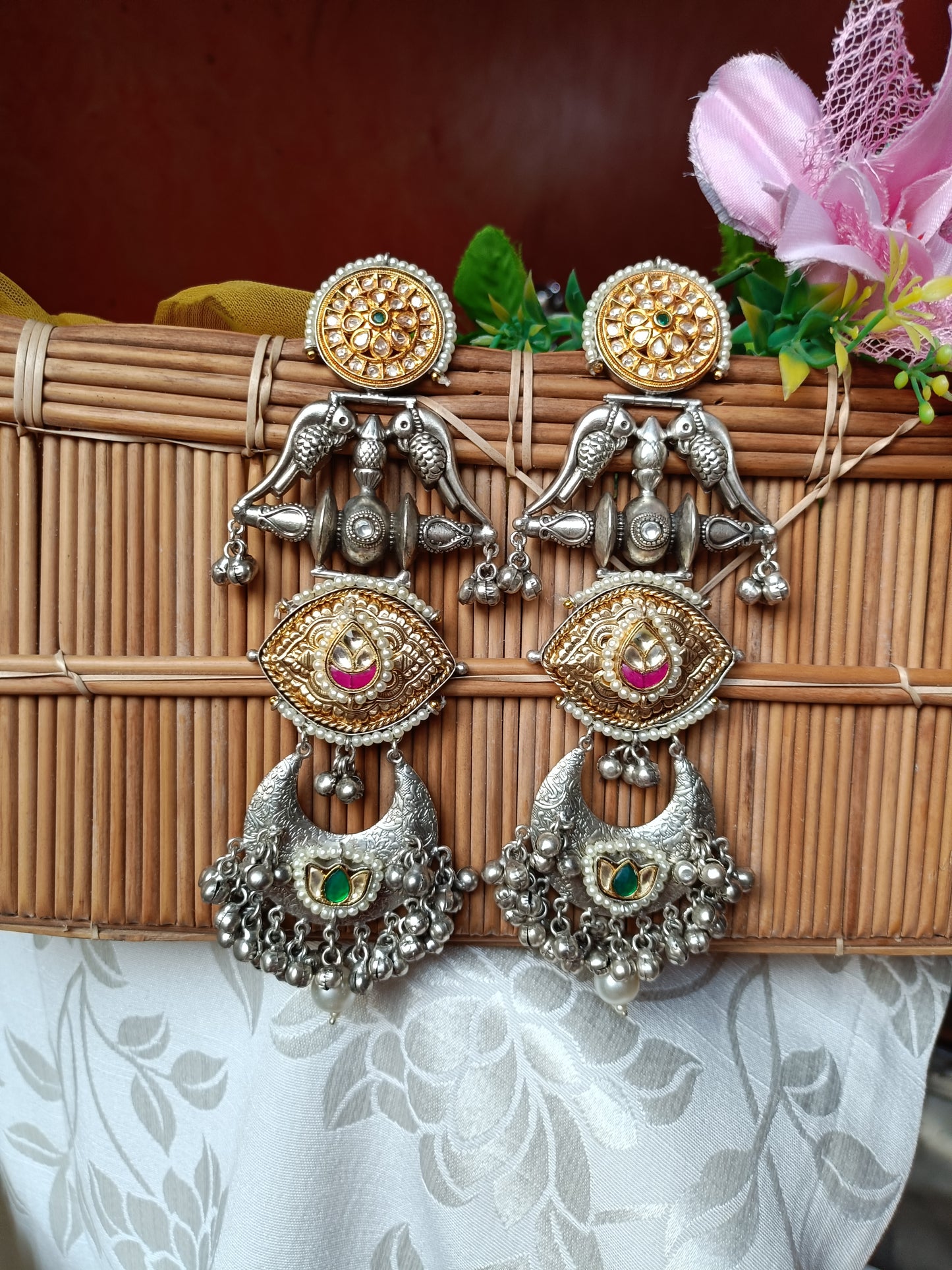 Designer Embossed Dual Tone Ethnic earrings