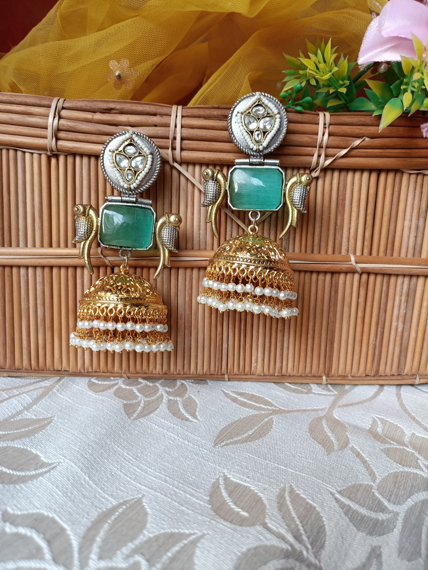 Dual Tone Jhumka Earrings