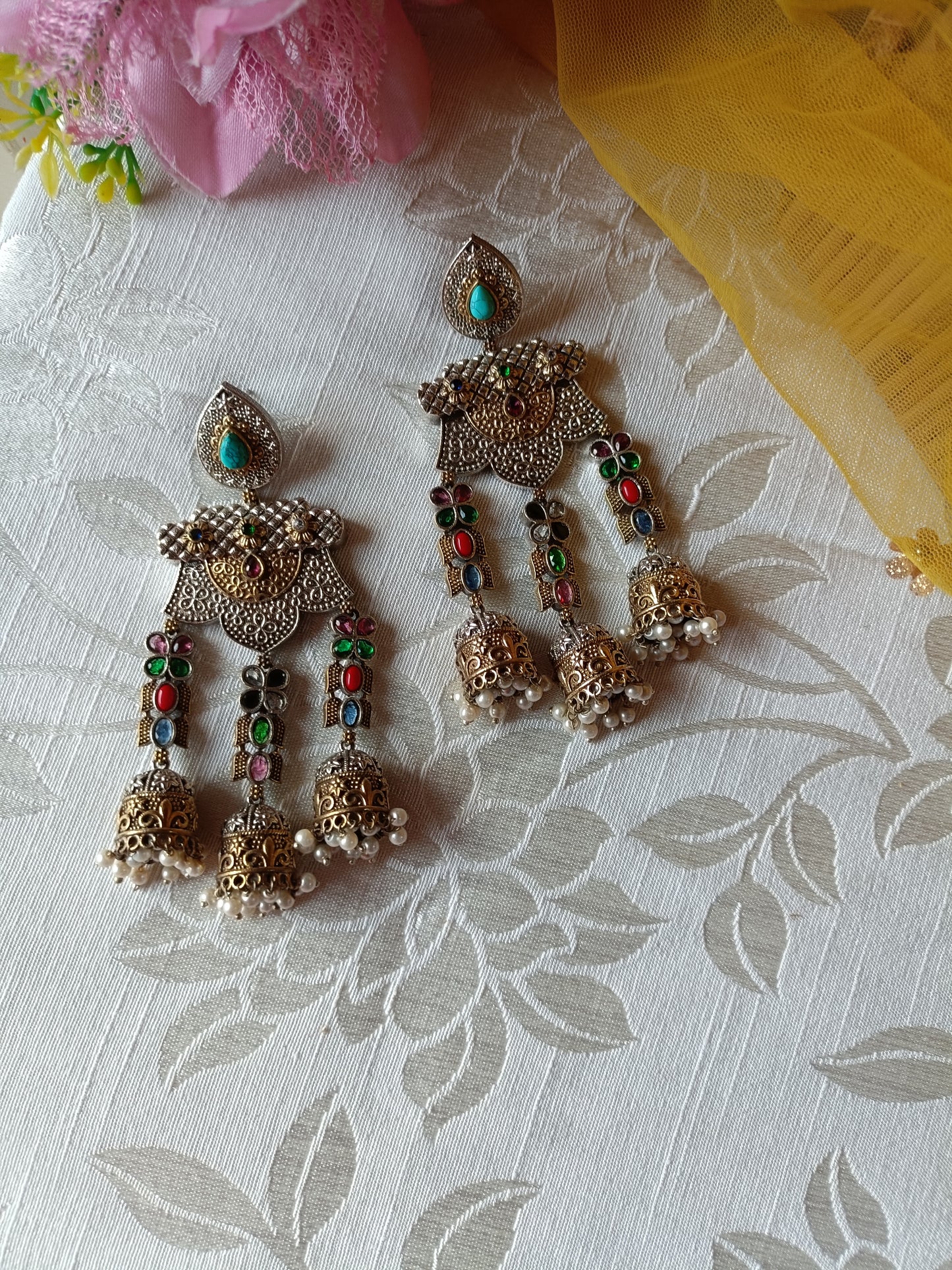 Dual Tone Statement Ethnic Earrings