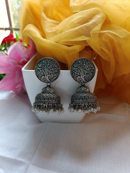 Omisha Oxidised Jhumka Earrings