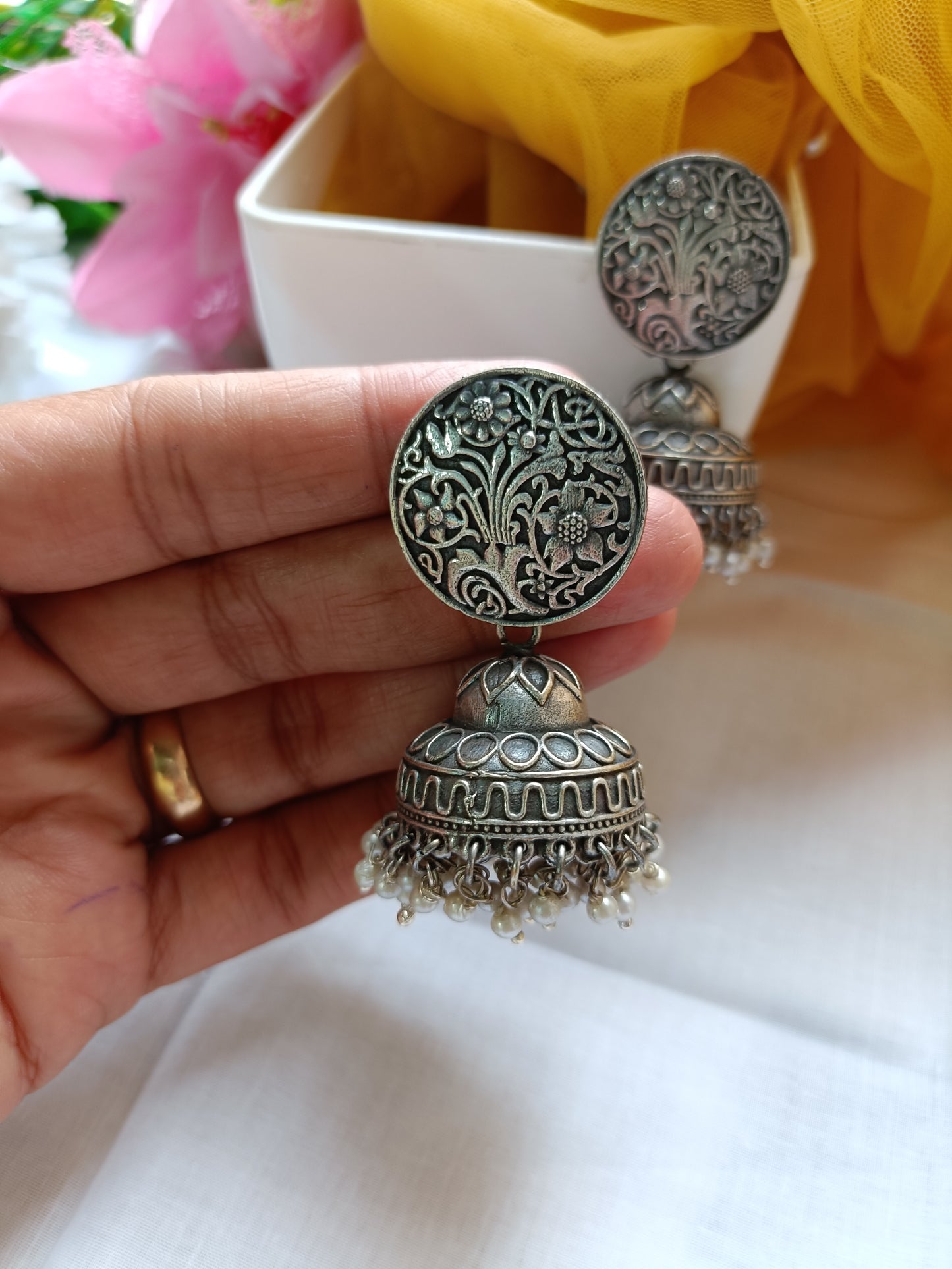 Omisha Oxidised Jhumka Earrings