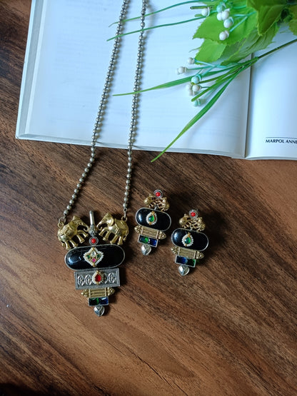 Elephant Panchi Kundan Pendant Set