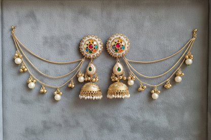 Navratna Ear Chain Jhumka Earring