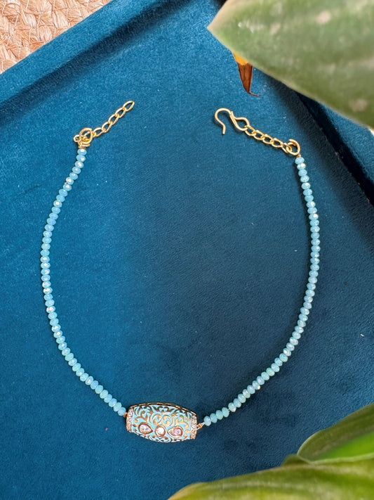 Turquoise Bead Enamel Charm Necklace
