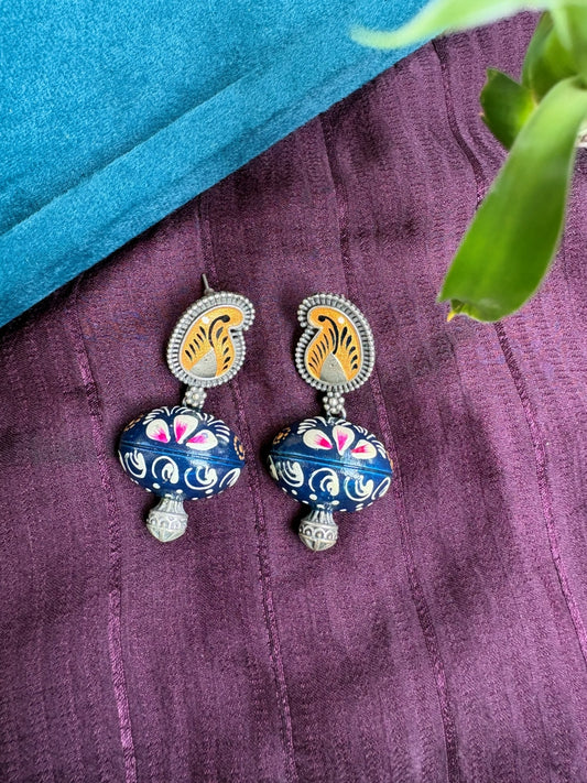 Hand Painted Half Oxidised Jhumki