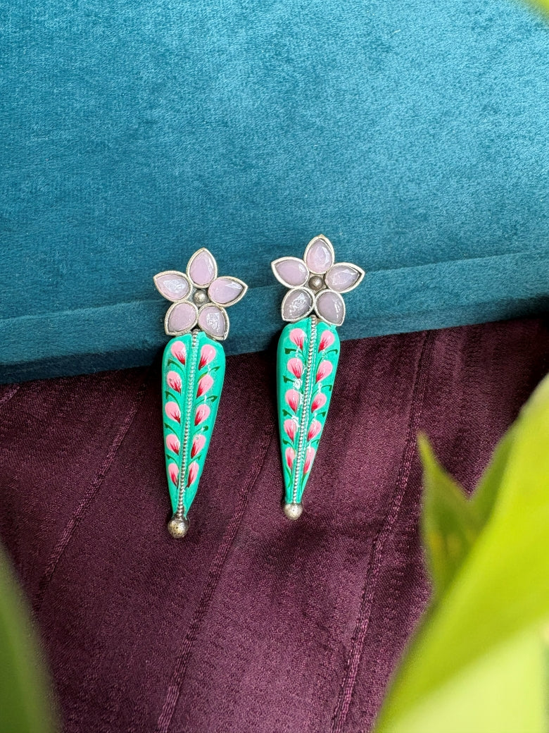 Meenakari Stone Oxidised Earrings