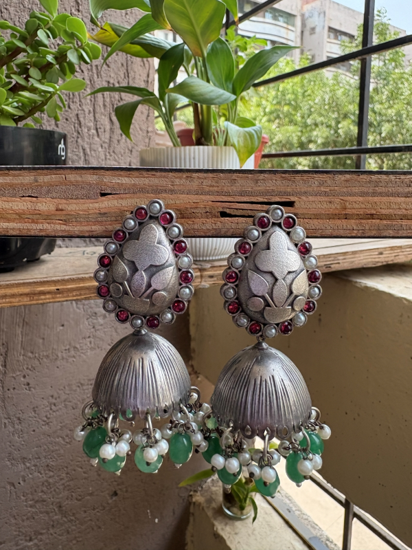 Sanasha Silver Look Alike Oxidised Jhumka