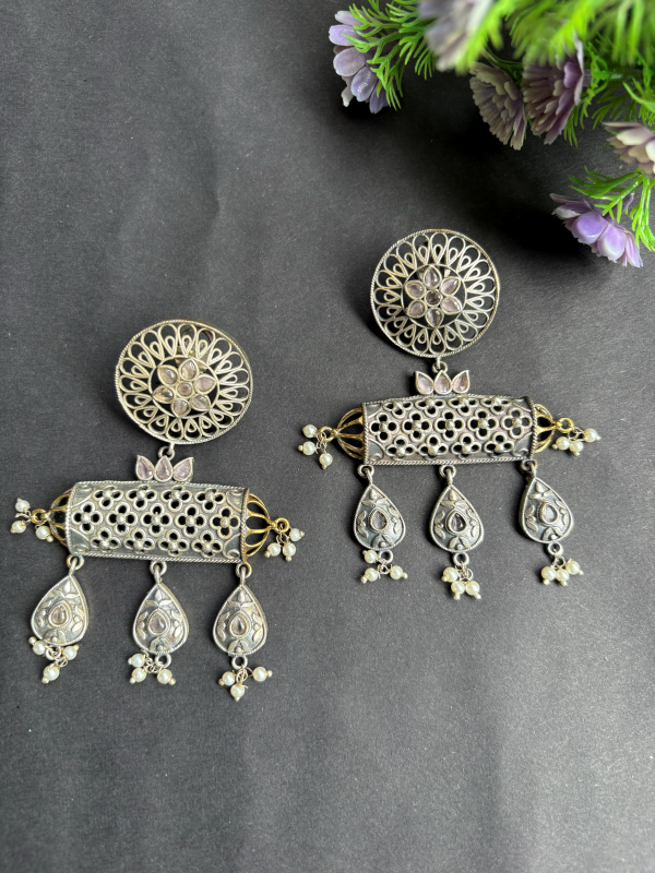 Designer Silver Look Alike Oxidised Earrings