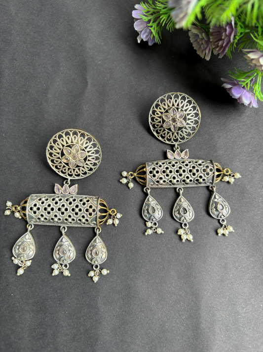 Designer Silver Look Alike Oxidised Earrings