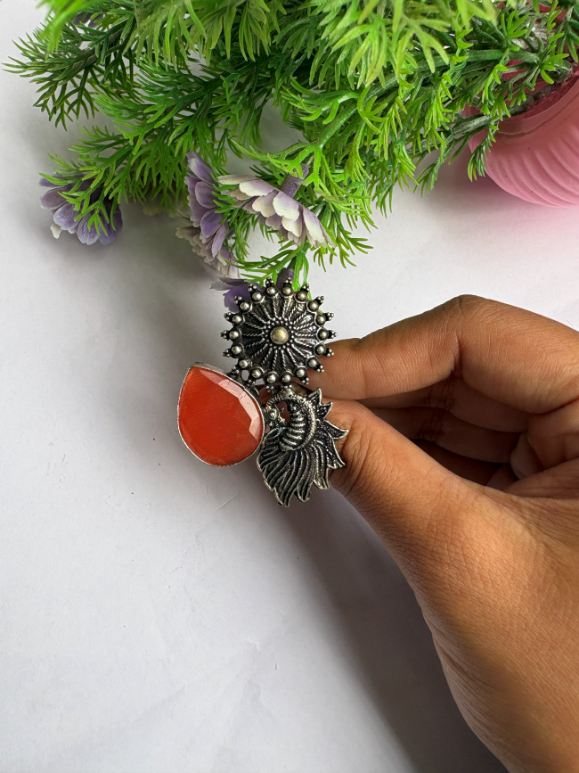 Coral Seahorse Statement Ring