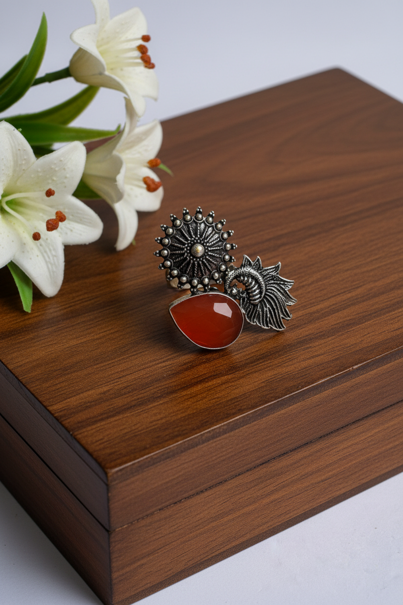 Coral Seahorse Statement Ring